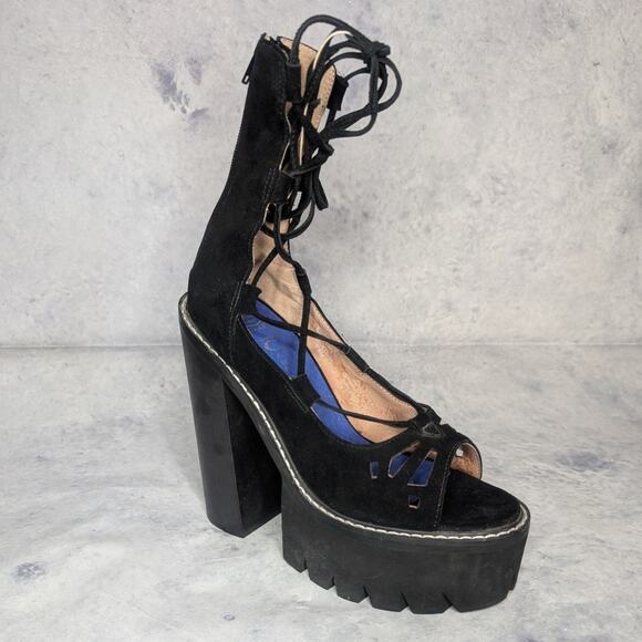 Jeffrey Campbell Adagio Suede Lace-Up Platform Heels in Black, Size 8.5 - Picture 5 of 11